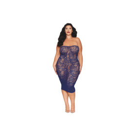 Ensemble 2 pièces grande taille top manches longues et robe bleu marine 